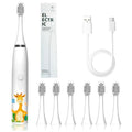 Bioline Kids Children Electric Automatic Toothbrush Kit With 6 Brushes,4 Modes Of Cleaning Giraffe White Cartoon Animals Tooth Cleaner Set Oral Care Electric Toothbrush Tools For Age3-15Years,1Piece