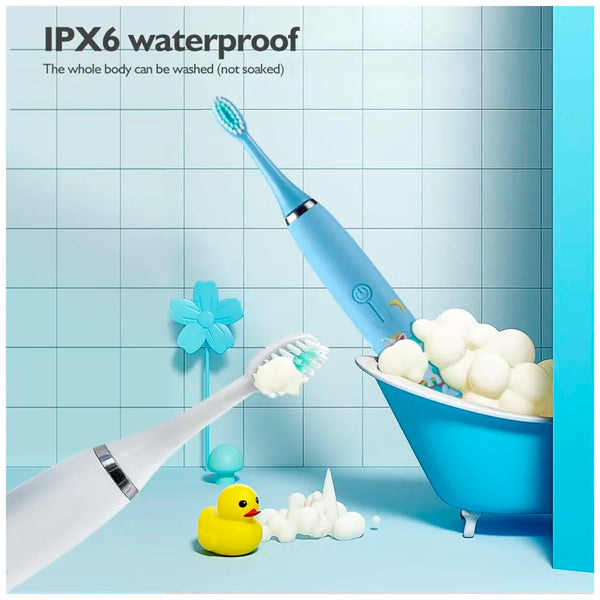 Bioline Kids Children Electric Automatic Toothbrush Kit With 6 Brushes,4 Modes Of Cleaning Giraffe White Cartoon Animals Tooth Cleaner Set Oral Care Electric Toothbrush Tools For Age3-15Years,1Piece - 8