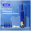 Bioline Kids Children Electric Automatic Toothbrush Kit With 6Brushes,4Modes Of Cleaning Bear Blue Cartoon Animals Tooth Cleaner Set OralCare Electric Toothbrush DentalTools For Age 3-15Years,1Piece - 2