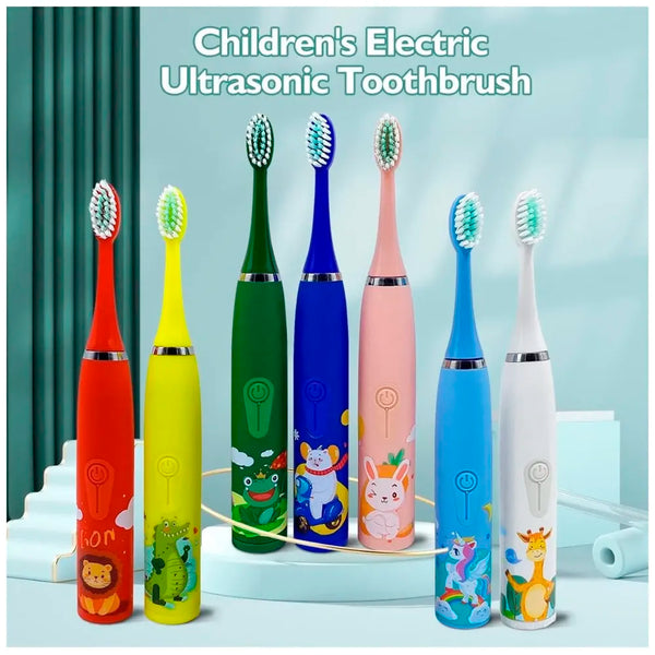Bioline Kids Children Electric Automatic Toothbrush Kit With 6Brushes,4Modes Of Cleaning Bear Blue Cartoon Animals Tooth Cleaner Set OralCare Electric Toothbrush DentalTools For Age 3-15Years,1Piece - 8