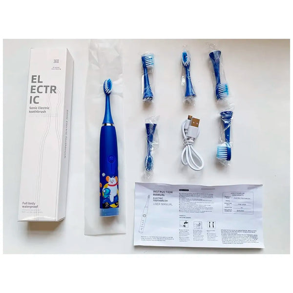 Bioline Kids Children Electric Automatic Toothbrush Kit With 6Brushes,4Modes Of Cleaning Bear Blue Cartoon Animals Tooth Cleaner Set OralCare Electric Toothbrush DentalTools For Age 3-15Years,1Piece - 9