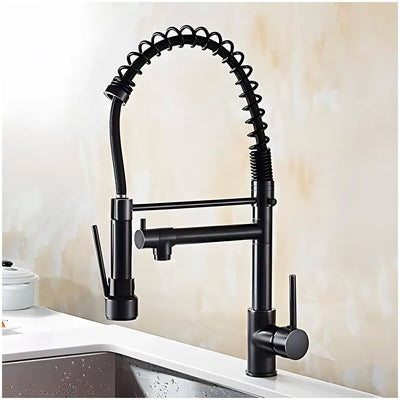 Black Kitchen Faucet 2 in 1, 2 Modes, Swivel Body and Bendable Pipe with Holder hot and Cold Water Mixer 50 Cm x 25 Cm, 360 Degree Rotation