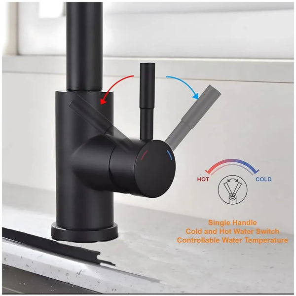 3 in 1 Black Kitchen Faucet. 3 Modes, Swivel Body and Pull Out Sprayer hot and Cold Water Mixer 36 Cm x 14 Cm, 360 Degree Rotation - 7