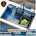 Upgraded Digital Kitchen Sink Multifunctional SS 304 Grade With Scratch Proof 5 Key Buttons With Pull-Down Faucet Digital Display And LED Ambient Light Modular Kitchen Sink (30x18x9 Inches) - 2