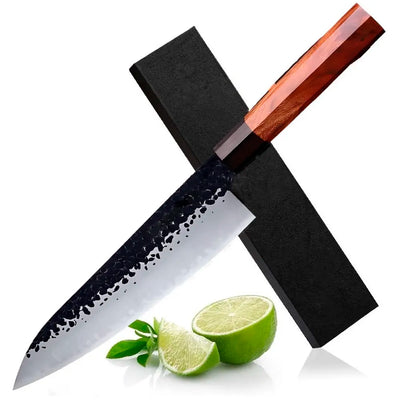 Japanese Chef Knife - Damascus Pattern, 8 Inch, Silver, High Carbon Stainless Steel, Wooden Handle
