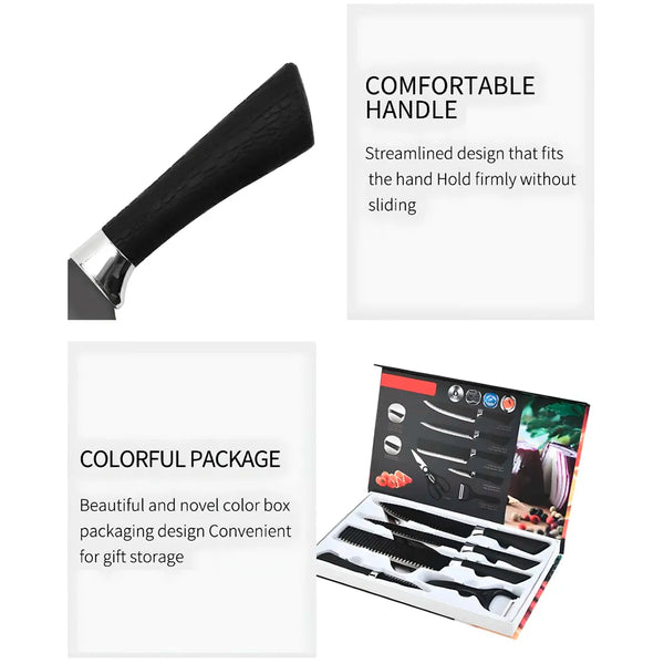6 Pcs Knife Japanese Knife with Groove Pattern Chef Knife High Carbon Stainless Steel Laser Knives Kitchen with Box - 3