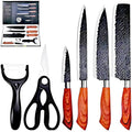6 Pcs Knife Japanese Knife with Damascus Pattern ~ Shimura Collection ~ Chef Knife High Carbon Stainless Steel Laser Knives Kitchen with Box