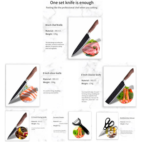 6 Pcs Knife Japanese Knife with Damascus Pattern ~ Shimura Collection ~ Chef Knife High Carbon Stainless Steel Laser Knives Kitchen with Box - 2