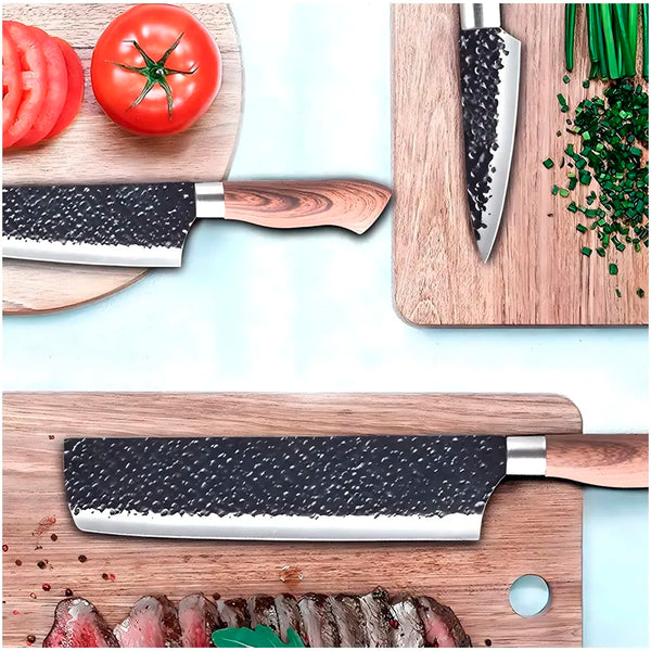 6 Pcs Knife Japanese Knife with Damascus Pattern ~ Shimura Collection ~ Chef Knife High Carbon Stainless Steel Laser Knives Kitchen with Box - 6