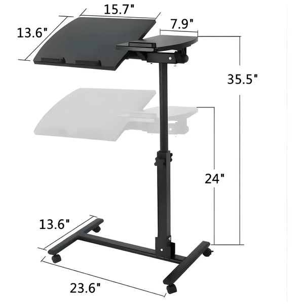 Portable Laptop Stand, Desk, Tilting, Work from Home Height Adjustable Sit Stand Work Table Overbed Laptop Table Computer Cart with Wheels for Bed Couch Office. - 3
