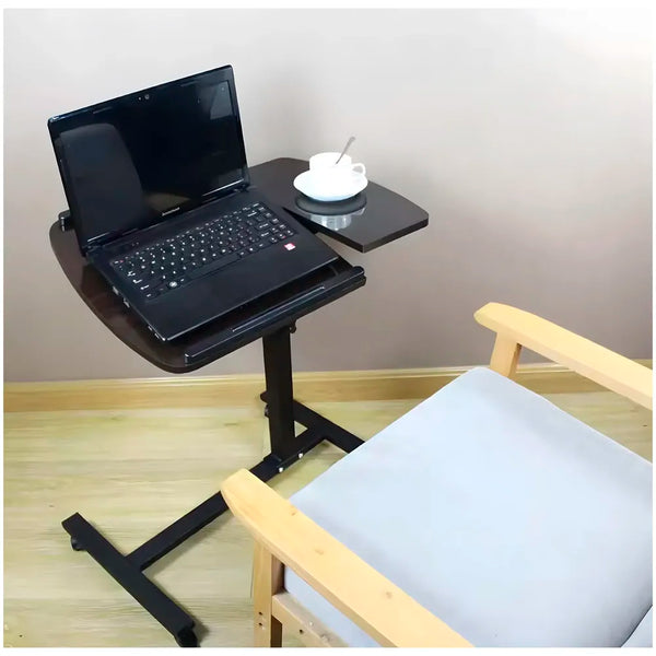 Portable Laptop Stand, Desk, Tilting, Work from Home Height Adjustable Sit Stand Work Table Overbed Laptop Table Computer Cart with Wheels for Bed Couch Office. - 4