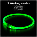 LED Dog Collar, USB Rechargeable LED Optical Fibre Collar Flashing Dog Collar DIY Light Up Necklaces Ensuring Safety for Night Walking 70-20 Cm (Green) - 2