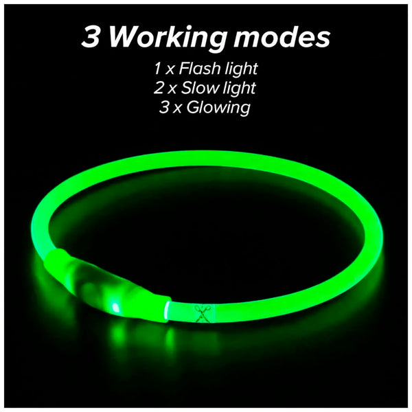 LED Dog Collar, USB Rechargeable LED Optical Fibre Collar Flashing Dog Collar DIY Light Up Necklaces Ensuring Safety for Night Walking 70-20 Cm (Green) - 2