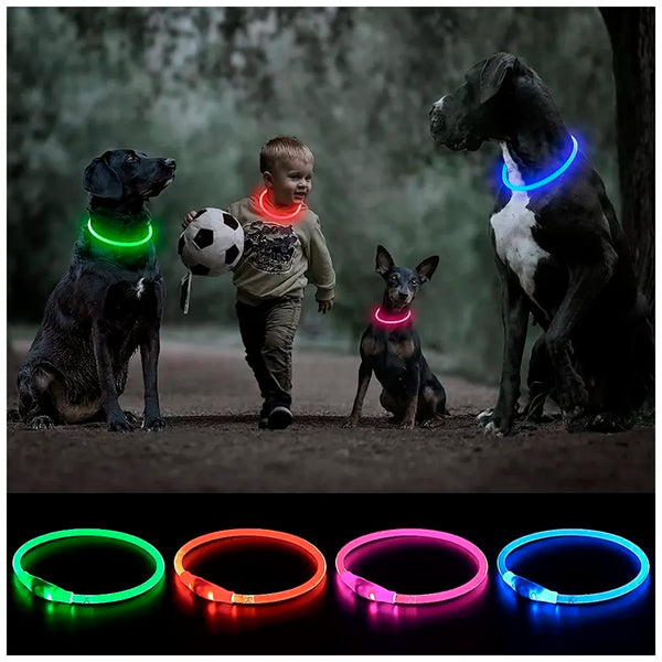 LED Dog Collar, USB Rechargeable LED Optical Fibre Collar Flashing Dog Collar DIY Light Up Necklaces Ensuring Safety for Night Walking 70-20 Cm (Green) - 3