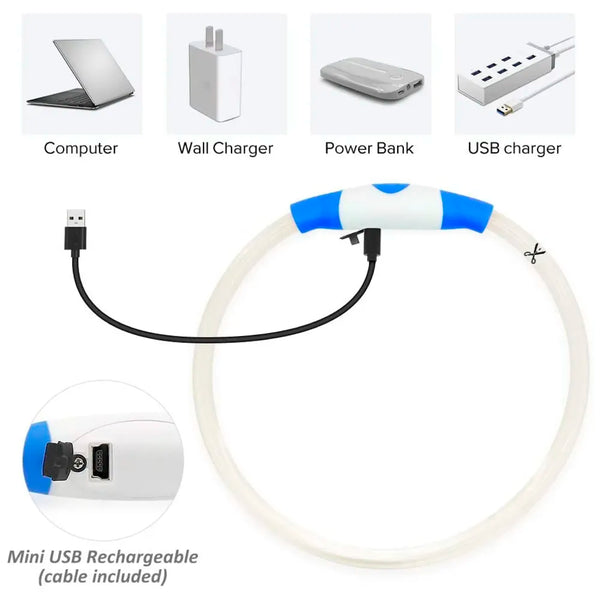 LED Dog Collar, USB Rechargeable LED Optical Fibre Collar Flashing Dog Collar DIY Light Up Necklaces Ensuring Safety for Night Walking 70-20 Cm (Red) - 5