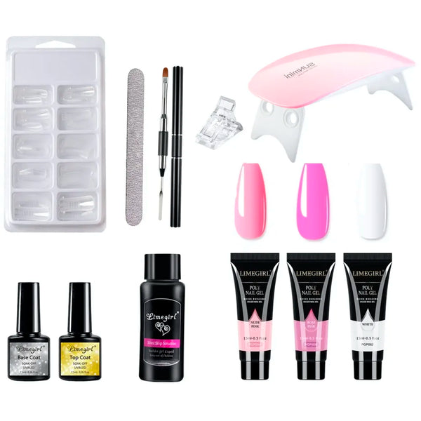 LIMEGIRL 3 Pc Rose Pink, Pink And White Acrylic Gel Poly Nail Gel Nail Gel Extension Set
