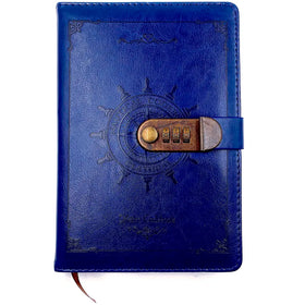 Novelty Diary Notebook with Number Combination Lock & PU Leather Cover Secret Lock Diary (22x15 cm, 230 Pages) (Blue)