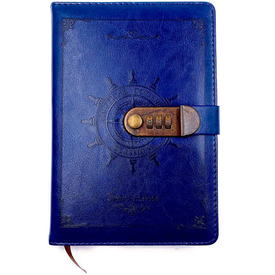 Novelty Diary Notebook with Number Combination Lock & PU Leather Cover Secret Lock Diary (22x15 cm, 230 Pages) (Blue)