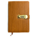 Lock Diary Notebook with Number Lock Combination PU Leather Wood Design Cover 22x15 cm, 230 Pages