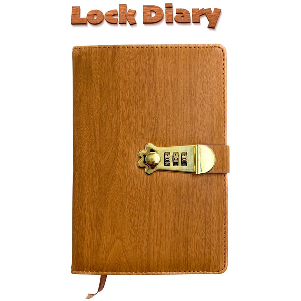 Lock Diary Notebook with Number Lock Combination PU Leather Wood Design Cover 22x15 cm, 230 Pages - 3
