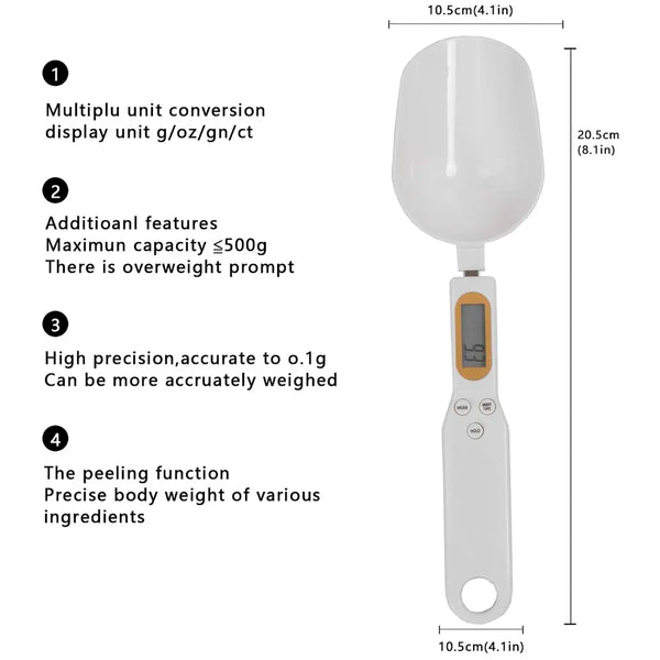 Digital Measuring Spoon Scale 500g/0.1g Gram Weighing Mini LCD Spoon Measure Digital Scale Pet food, Cooking White - 3