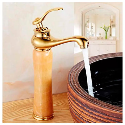 Marble Heavy Single Lever Basin Mixer ~ with 2 Braided Connection Pipes 450mm Onyx, 12 Inch Height