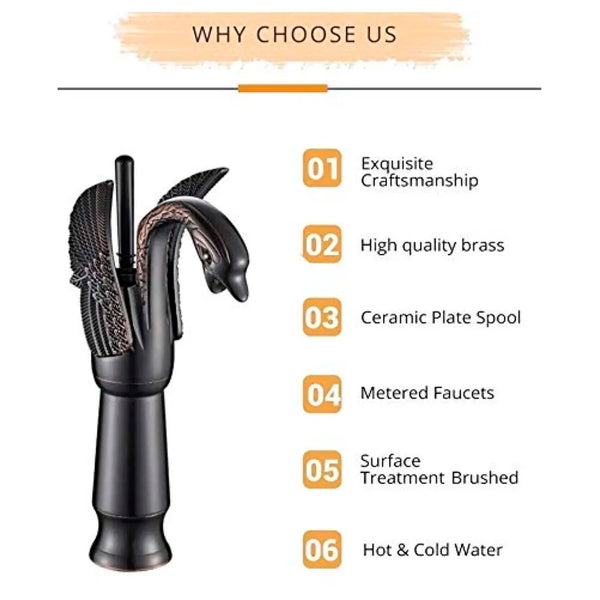 Black Swan Basin Tap Faucet Mixer for Bathroom Toilet Wash Basins Hot and Cold Water 12 Inches Height Matt Black Colour - 2