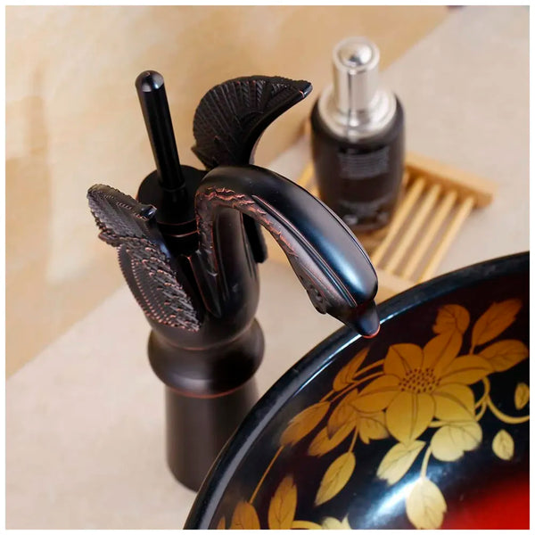 Black Swan Basin Tap Faucet Mixer for Bathroom Toilet Wash Basins Hot and Cold Water 12 Inches Height Matt Black Colour - 5