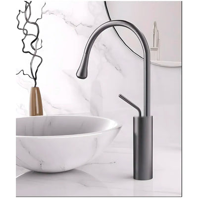 Dark Grey Mixer Hot and Cold Basin Tap Faucet Sink Mixer Dark Grey Colour Tall Body for Basin Tap Faucet Bathroom Kitchen - 43 Cm Height