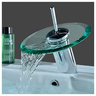 BUCKLE UP Glass Basin Tap Faucet, Transparent, Chrome Finish
