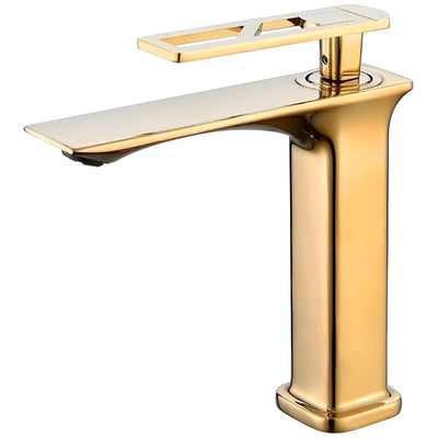 Full Gold Faucet Tap Mixer Hot and Cold Water Heavy Single Lever Basin Mixer 7 inches with Connector Pipes and Ceramic Cartridge for Bathroom Wash Basins - 22cm x 17cm Golden