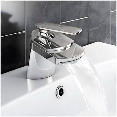 AQUAKART Waterfall Basin Tap Faucet Mixer Silver Chrome Waterfall for Bathroom Toilet Wash Basins Hot and Cold Water, Basin Mounted - 11 Cm Height