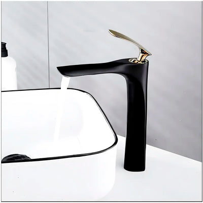 AQUAKART Black Gold Faucet Tap Mixer Hot and Cold Water Heavy Single Lever Basin Mixer 12 inches with Connector Pipes and Ceramic Cartridge for Bathroom Wash Basins