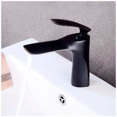 AQUAKART Black Faucet Tap Mixer Hot and Cold Water Heavy Single Lever Basin Mixer 7 inches with Connector Pipes and Ceramic Cartridge for Bathroom Wash Basins - 18cm x 5cm