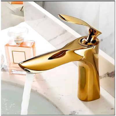 Gold Faucet Tap Mixer Hot and Cold Water Heavy Single Lever Basin Mixer 7 inches with Connector Pipes and Ceramic Cartridge for Bathroom Wash Basins