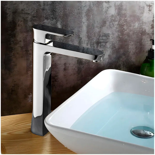 Silver Basin Tap Faucet Mixer Chrome Square for Bathroom Toilet Wash Basins Hot and Cold Water, 12 Inches Height - 3