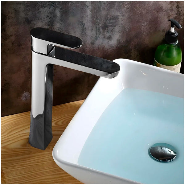 Silver Basin Tap Faucet Mixer Chrome Square for Bathroom Toilet Wash Basins Hot and Cold Water, 12 Inches Height - 7