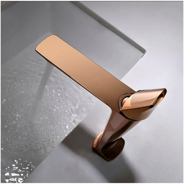 Rose Gold Faucet Tap Mixer Hot and Cold Water Heavy Single Lever Basin Mixer with Ceramic Cartridge for Bathroom Wash Basins - 17.4 Cm x 18.3 Cm - 2
