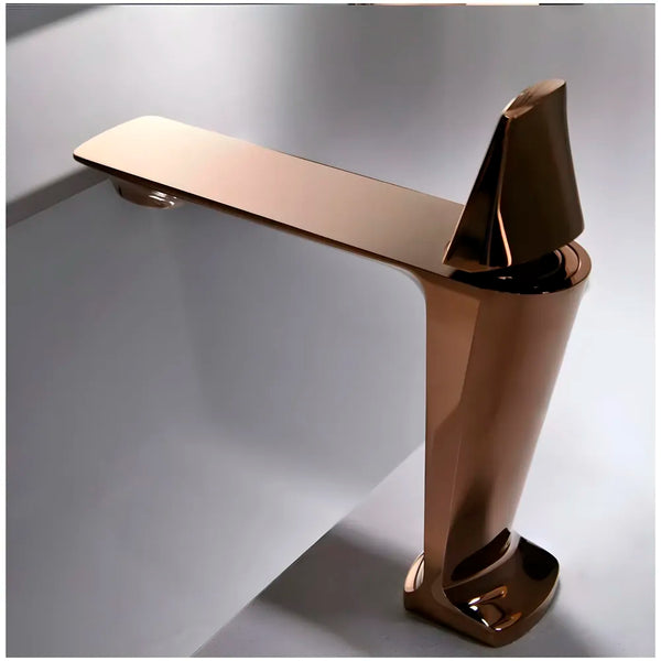 Rose Gold Faucet Tap Mixer Hot and Cold Water Heavy Single Lever Basin Mixer with Ceramic Cartridge for Bathroom Wash Basins - 17.4 Cm x 18.3 Cm - 6