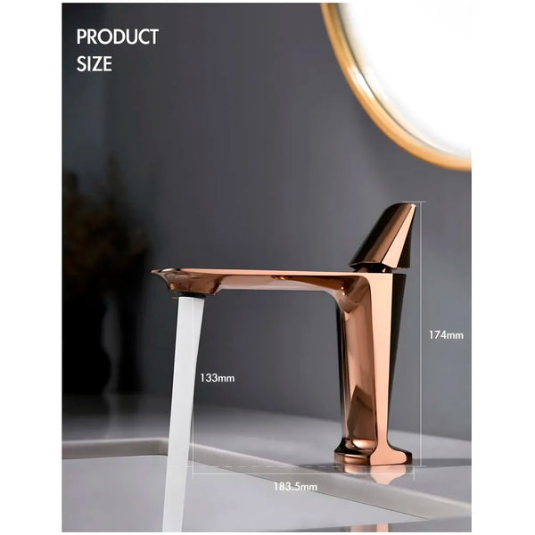Rose Gold Faucet Tap Mixer Hot and Cold Water Heavy Single Lever Basin Mixer with Ceramic Cartridge for Bathroom Wash Basins - 17.4 Cm x 18.3 Cm - 7