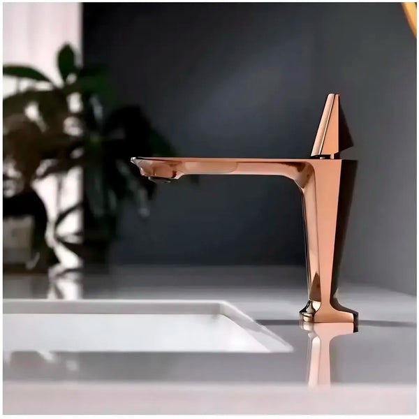 Rose Gold Faucet Tap Mixer Hot and Cold Water Heavy Single Lever Basin Mixer with Ceramic Cartridge for Bathroom Wash Basins - 17.4 Cm x 18.3 Cm - 8