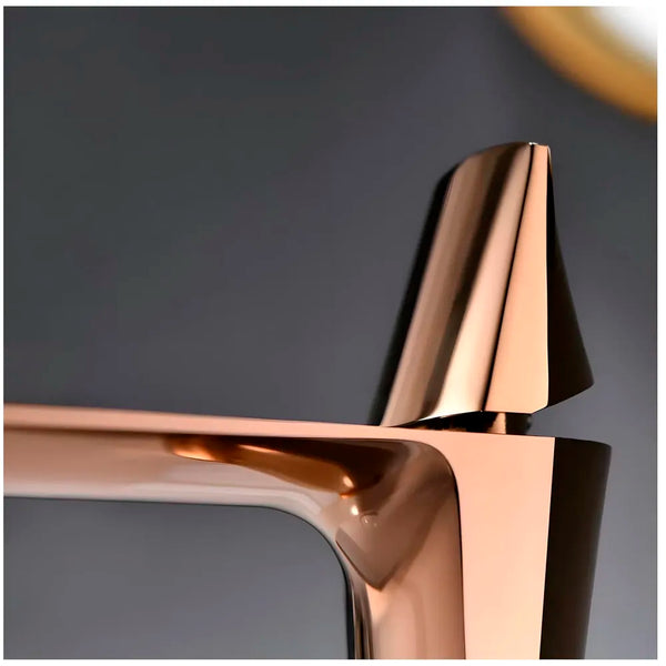 Rose Gold Faucet Tap Mixer Hot and Cold Water Heavy Single Lever Basin Mixer with Ceramic Cartridge for Bathroom Wash Basins - 17.4 Cm x 18.3 Cm - 9