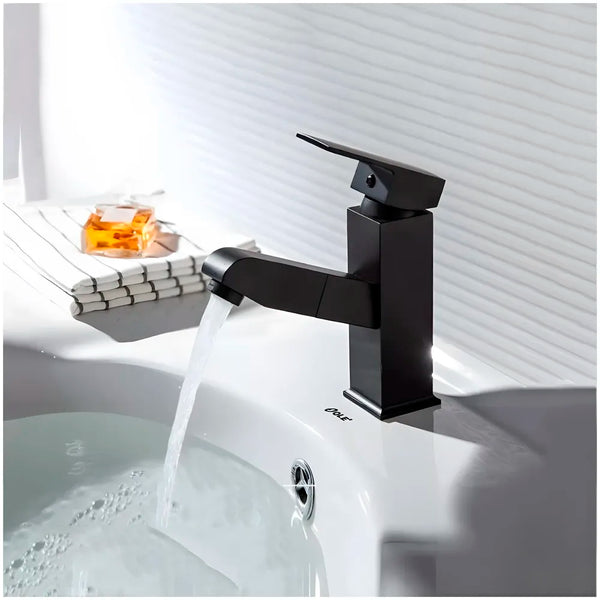 Pull-Out Black Faucet Single Lever Basin Mixer Hot and Cold for Bathroom Toilets Wash Basins Small Black, SS Material, 7 Inches Height Vessel Mounted - 6 Inches Height - 4