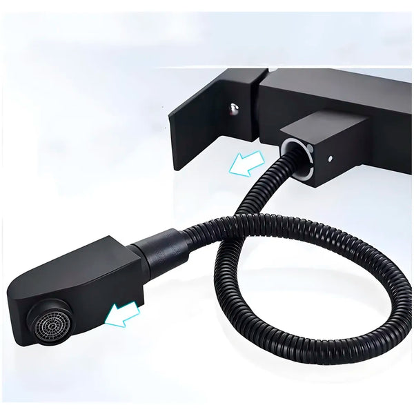 Pull-Out Black Faucet Single Lever Basin Mixer Hot and Cold for Bathroom Toilets Wash Basins Small Black, SS Material, 7 Inches Height Vessel Mounted - 6 Inches Height - 7