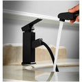 Pull-Out Black Faucet Single Lever Basin Mixer Hot and Cold for Bathroom Toilets Wash Basins Small Black, SS Material, 7 Inches Height Vessel Mounted - 6 Inches Height - 9