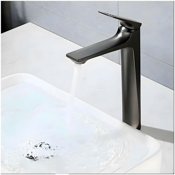 Tall Black Faucet Tap Mixer Hot and Cold Water Heavy Single Lever Basin Mixer with Ceramic Cartridge for Bathroom Wash Basins - 30 Cm x 20 Cm Black - 3