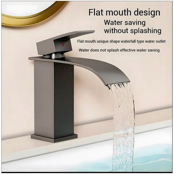 AQUAKART Dark Grey Small Waterfall Faucet Waterfall Single Lever Basin Mixer Waterfall Short Black, SS Material, for Bathroom Washbasins Toilets 7 Inches Height. - 2