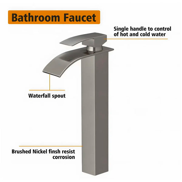 Dark Grey Tall Waterfall Faucet Waterfall Single Lever Basin Mixer Waterfall Tall Black, SS Material, for Bathroom Washbasins Toilets 12 Inches Height - 3