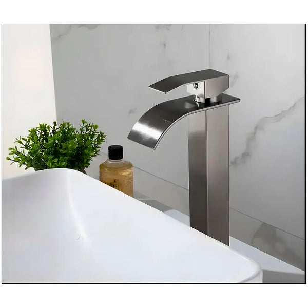 Dark Grey Tall Waterfall Faucet Waterfall Single Lever Basin Mixer Waterfall Tall Black, SS Material, for Bathroom Washbasins Toilets 12 Inches Height - 6