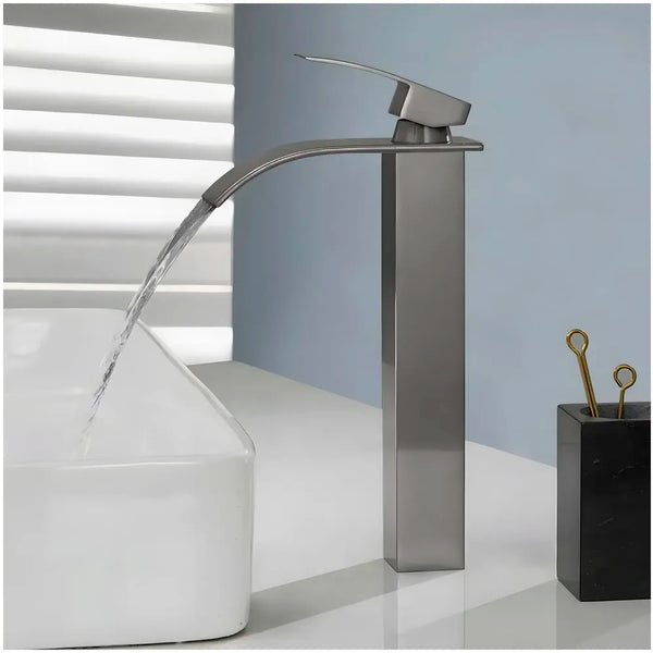 Dark Grey Tall Waterfall Faucet Waterfall Single Lever Basin Mixer Waterfall Tall Black, SS Material, for Bathroom Washbasins Toilets 12 Inches Height - 7